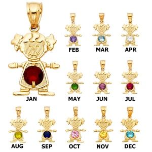 14KY Birthstone Cubic Zirconia Stone Girl Pendant